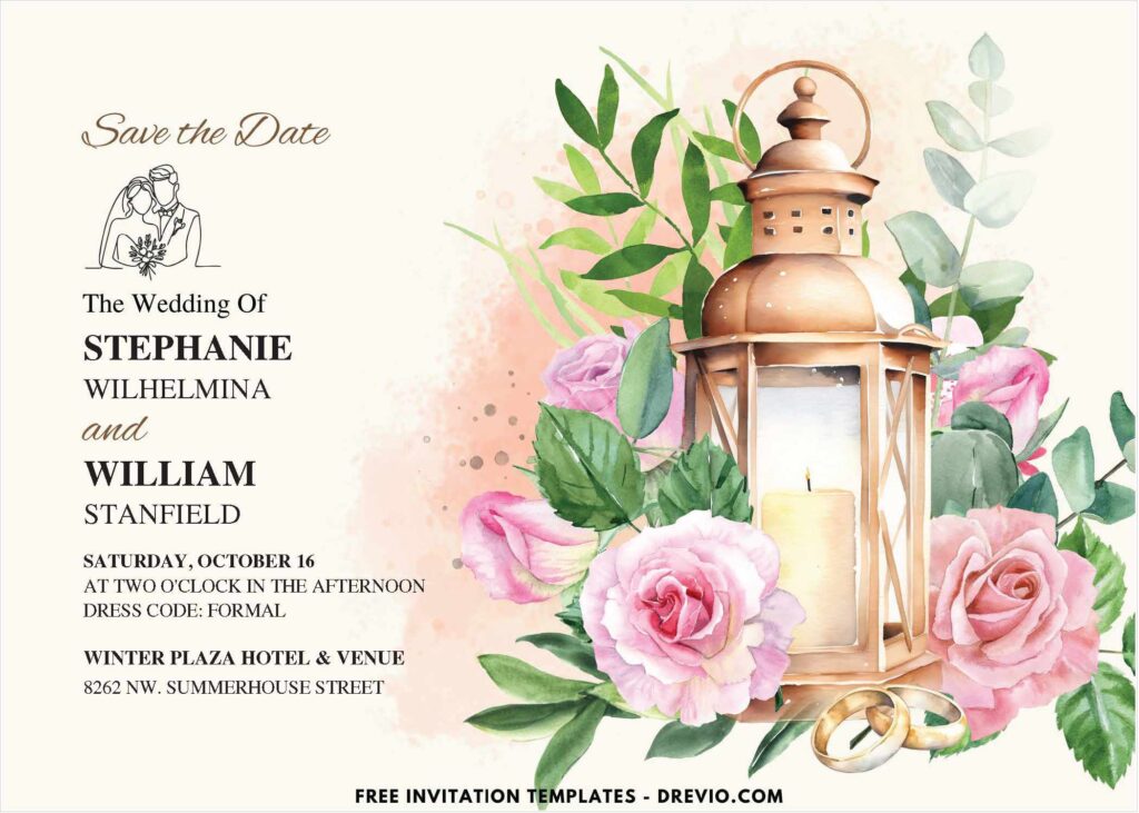 Garden Rose Lantern Wedding Invitations