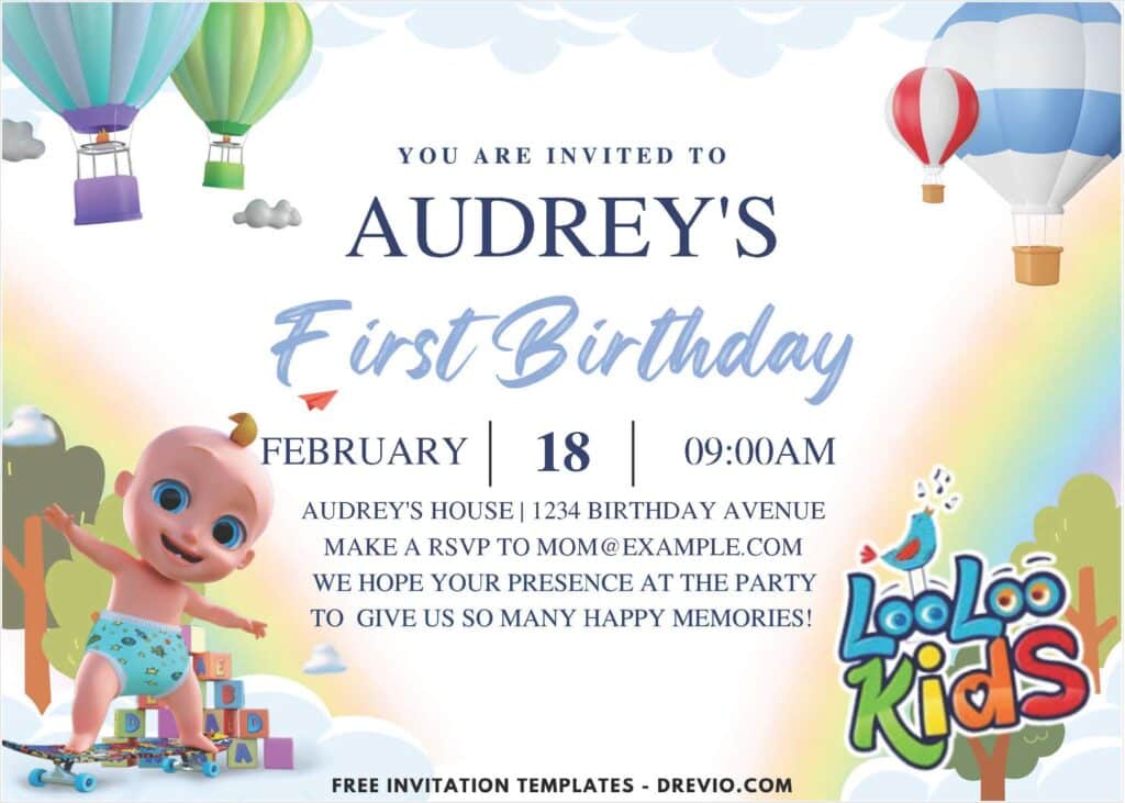 Hot Air Balloon LooLoo Kids Birthday Invitations