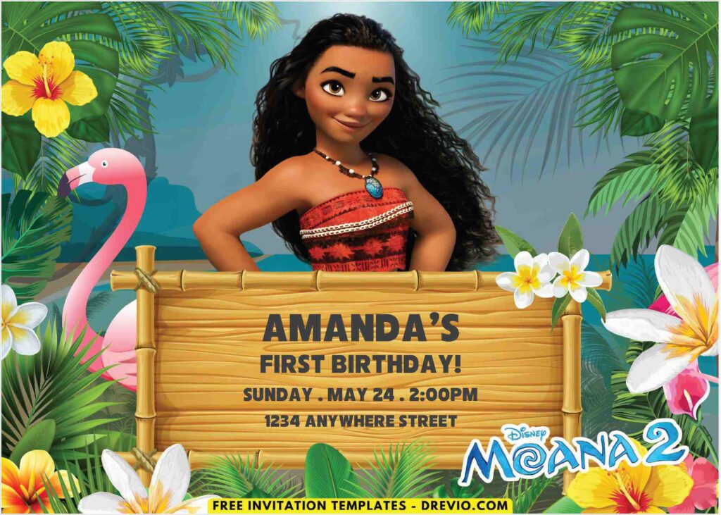 Tropical Jungle Moana 2 Birthday Invitations