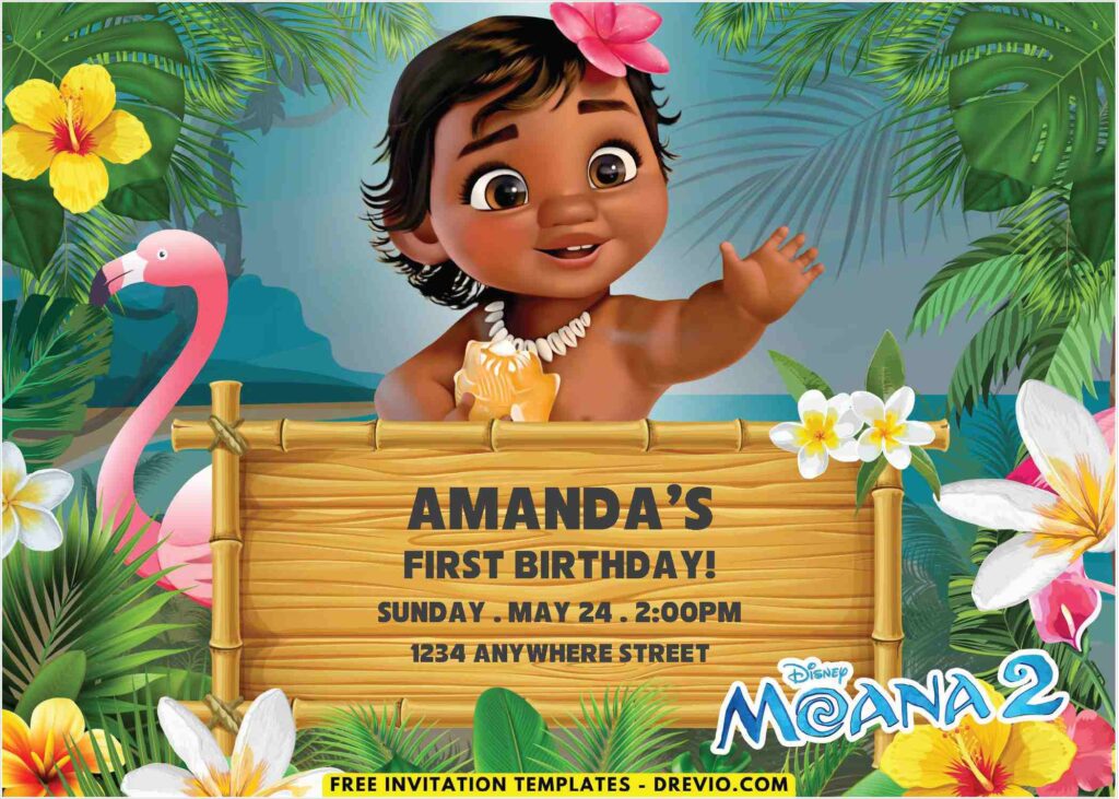 Baby Moana 2 Birthday Invitations