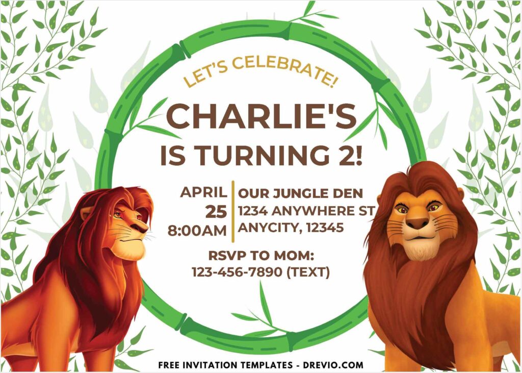 Bamboo Frame Mufasa Birthday Invitations 