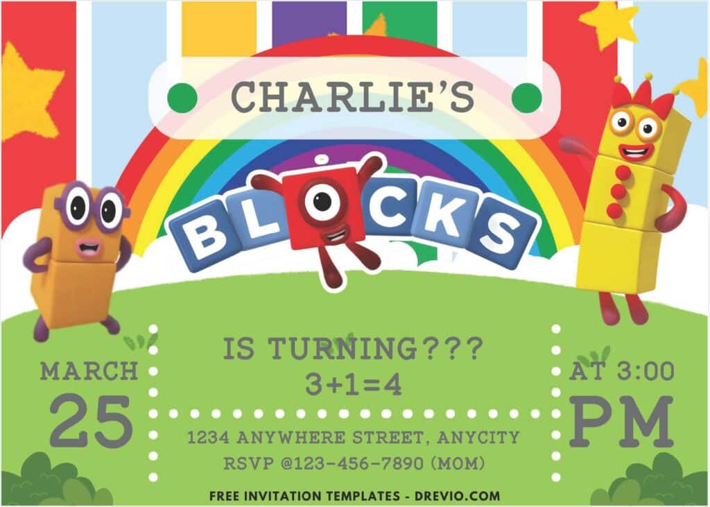 Numberblocks Birthday Invitations
