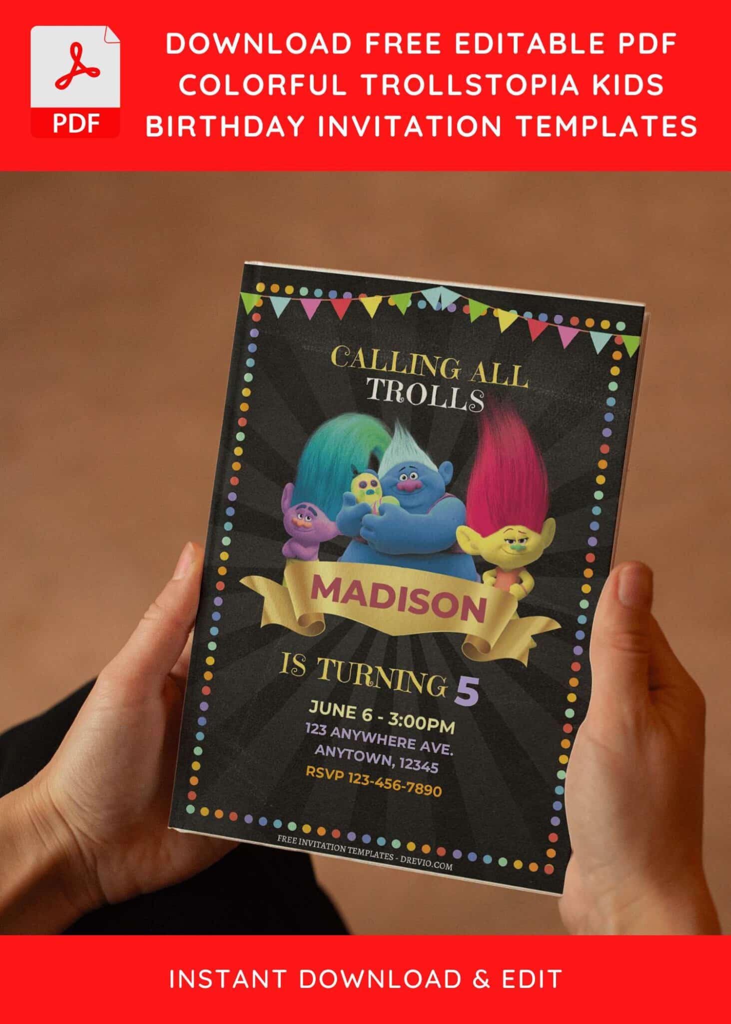 Our Trolls Birthday Invitations Templates