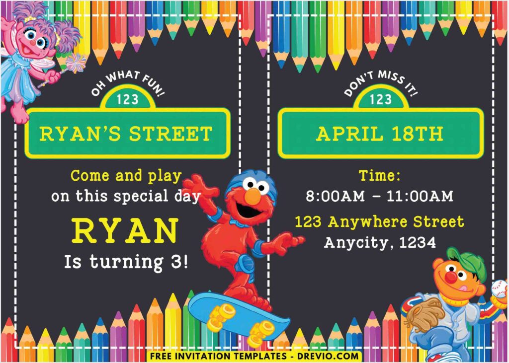 Elmo Sesame Street Chalkboard Birthday Invitations 
