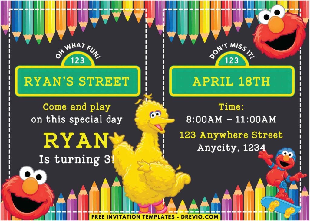Sesame Street Chalkboard Birthday Invitations 