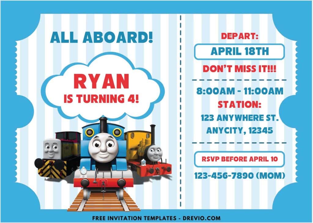 All Aboard Thomas and Friends Birthday Invitations