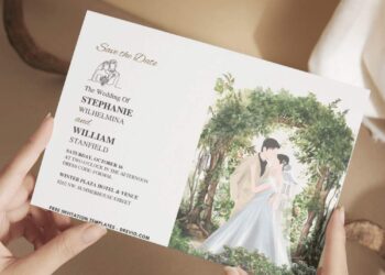 Watercolor Wedding Couple Arch wedding invitations