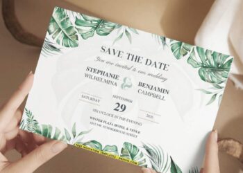 Beautiful Greenery Monstera Wedding Invitations