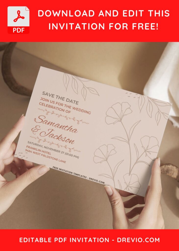 Minimalist Floral Line Art Wedding Invitations 