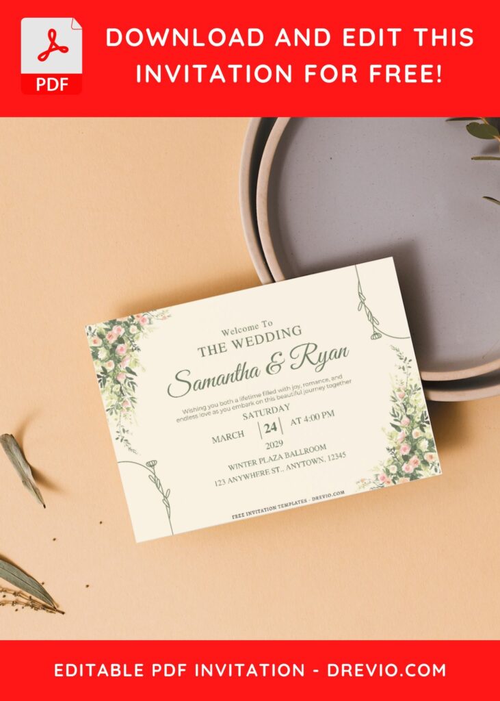 Watercolor Floral Border Wedding Invitations 