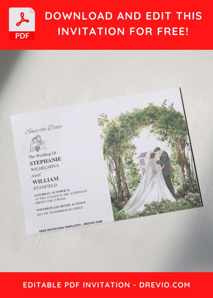 Aesthetic Watercolor Botanical Arch Wedding Invitations 