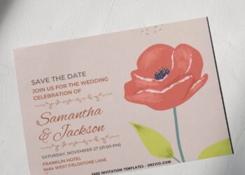 Minimalist Floral Poppy Wedding Invitations