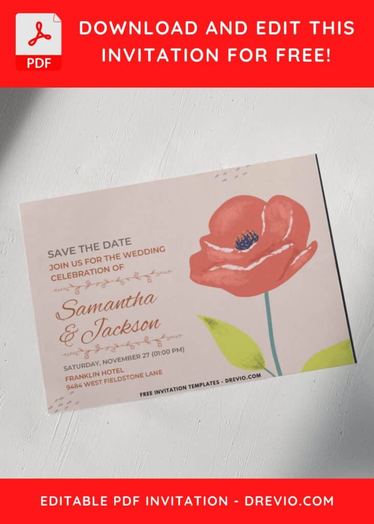 Minimalist Floral Poppy Wedding Invitations 
