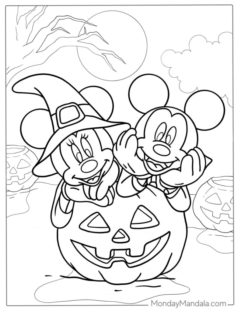 Halloween Mickey Mouse and Minnie Mouse Coloring Pages Templates