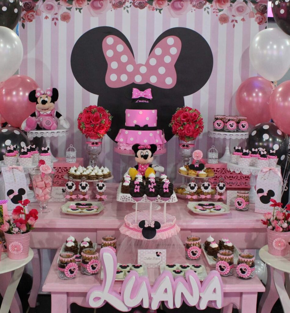 Cute Minnie Mouse ears and pink polka dot headband backdrop