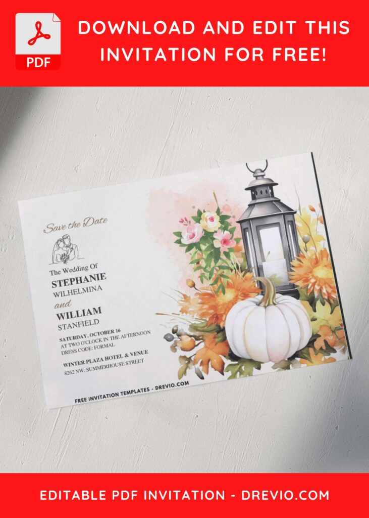 Autumn Pumpkin and Floral centerpiece Wedding Invitations