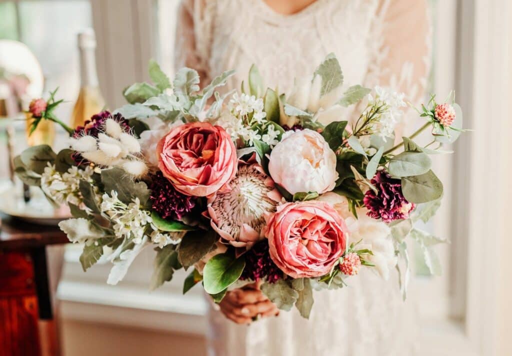 Faux Sakura and Peony Bridal Bouquets