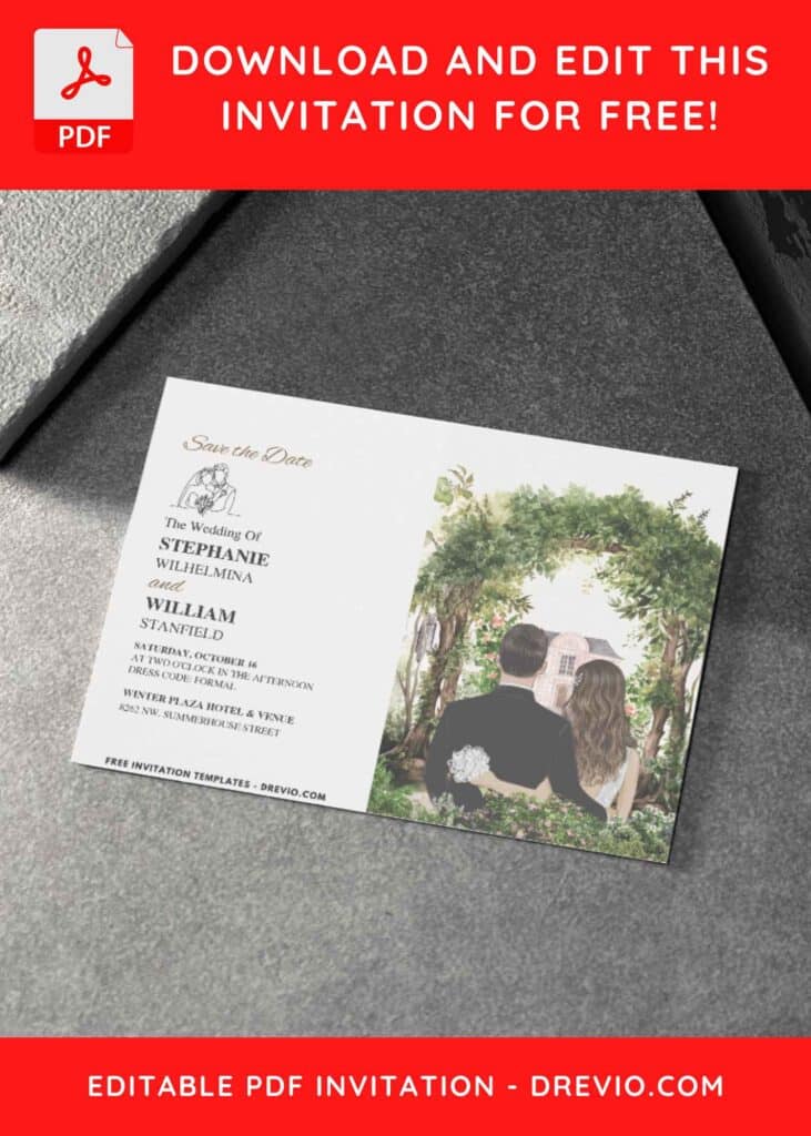 Wedding Couple with Botanical Arch Wedding Invitations 