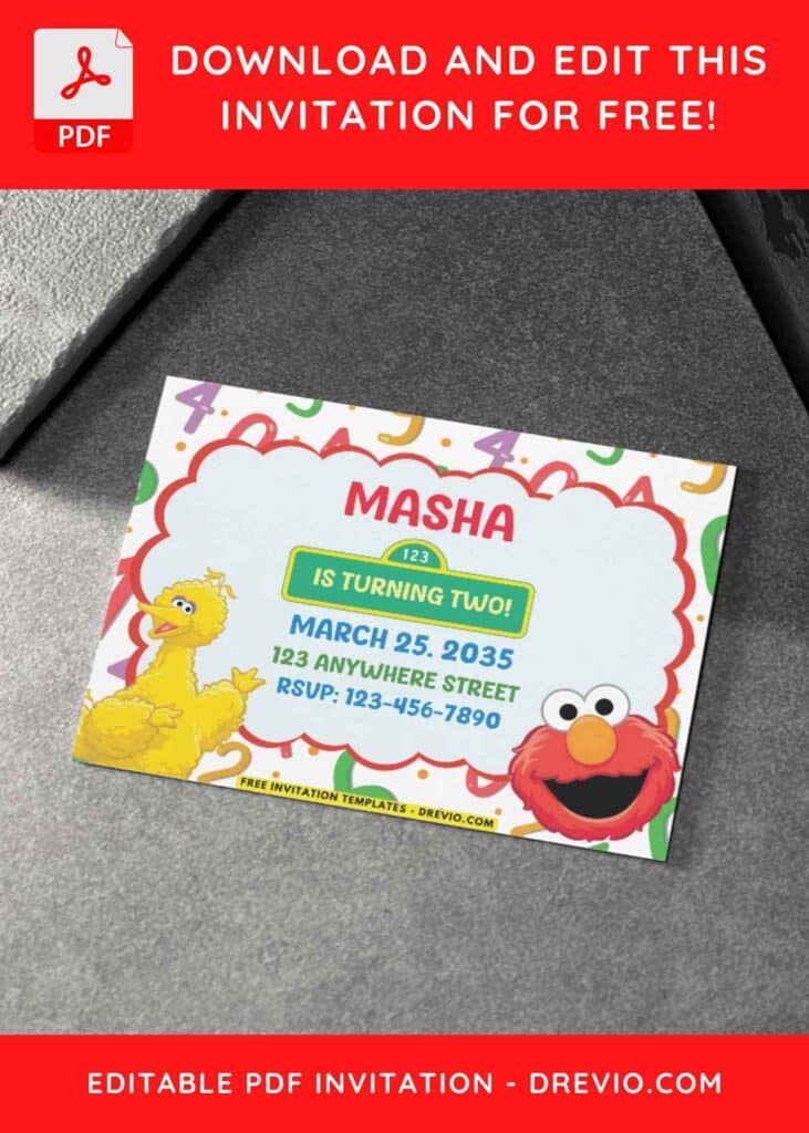 Sesame Street Birthday Invitations with Big Bird and Elmo Head