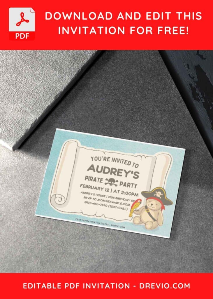 Cute Pirate Treasure Birthday Invitations 