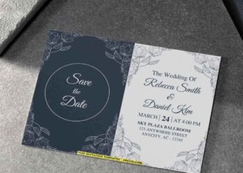 Folded Style Floral Line Art Wedding Invitations