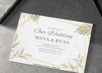 Geometric Watercolor Greenery Eucalyptus Wedding Invitations