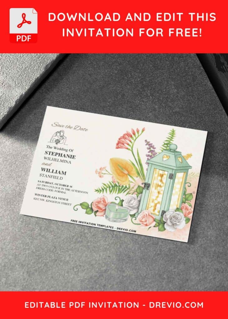 Vintage Garden Lantern Wedding Invitations