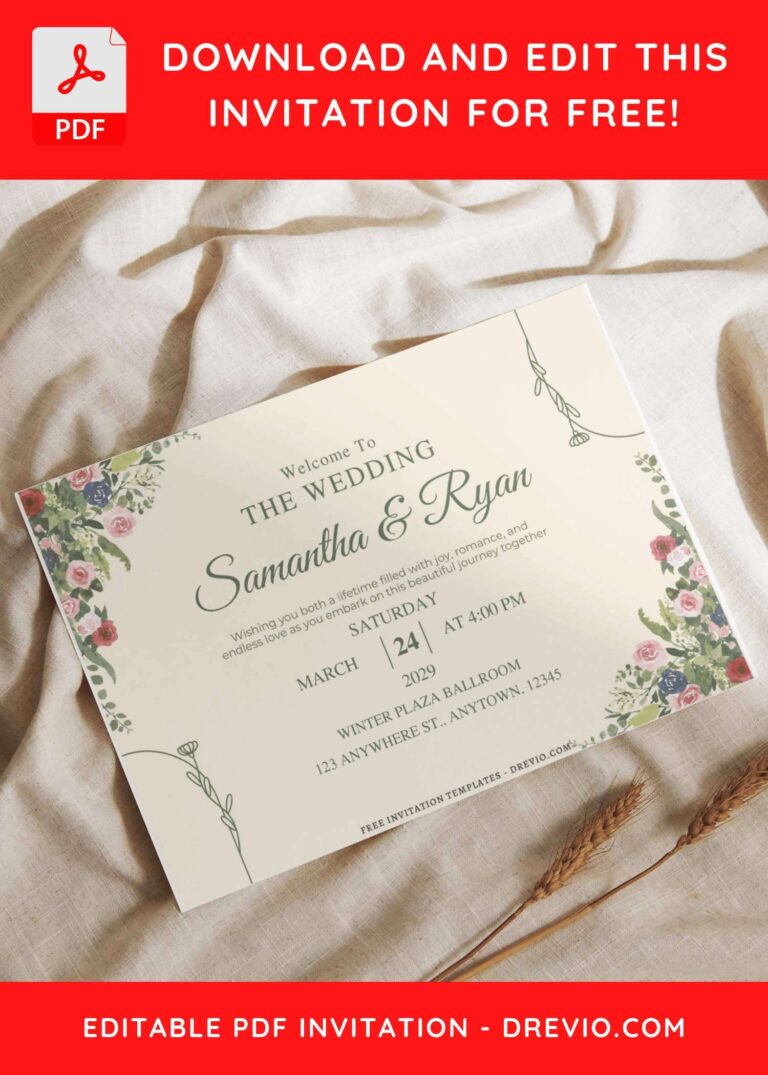 Spring Floral Border Wedding Invitations