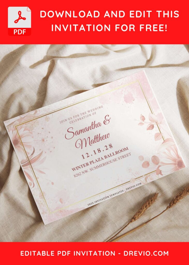 Gold Frame Floral Sakura Wedding Invitations