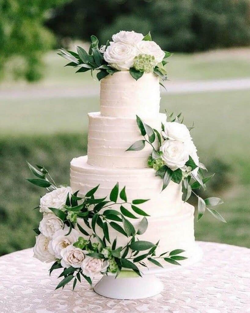3 tier Neutral Greenery Buttercream Wedding Cake