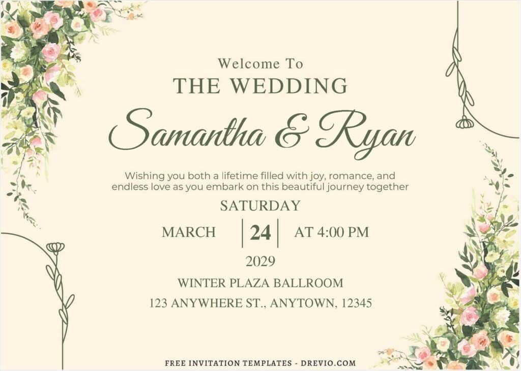 Gorgeous Spring Floral Border Wedding Invitations 