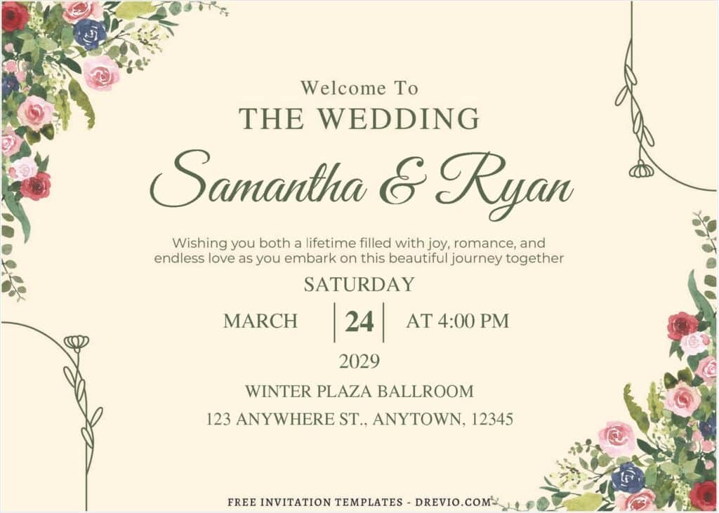 Aesthetic Spring Floral Border Wedding Invitations 