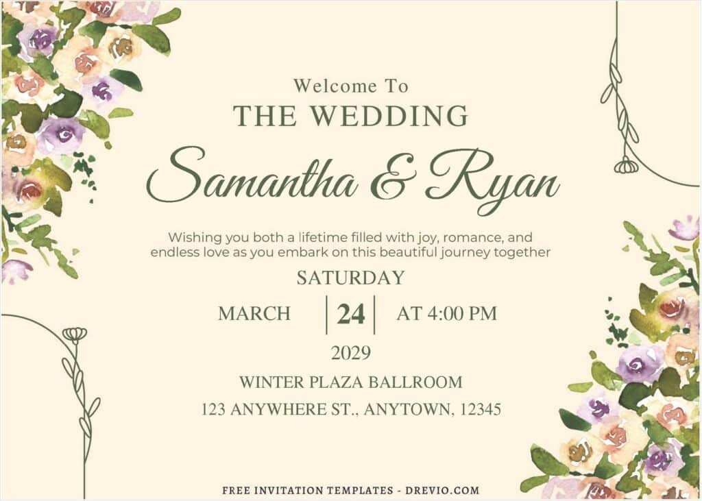 Watercolor Spring Floral Border Wedding Invitations 