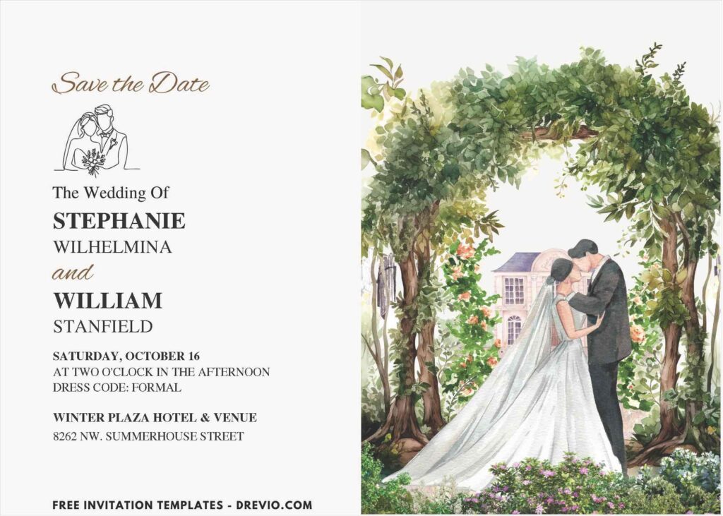 Botanical Greenery and Floral Arch Wedding Invitations 