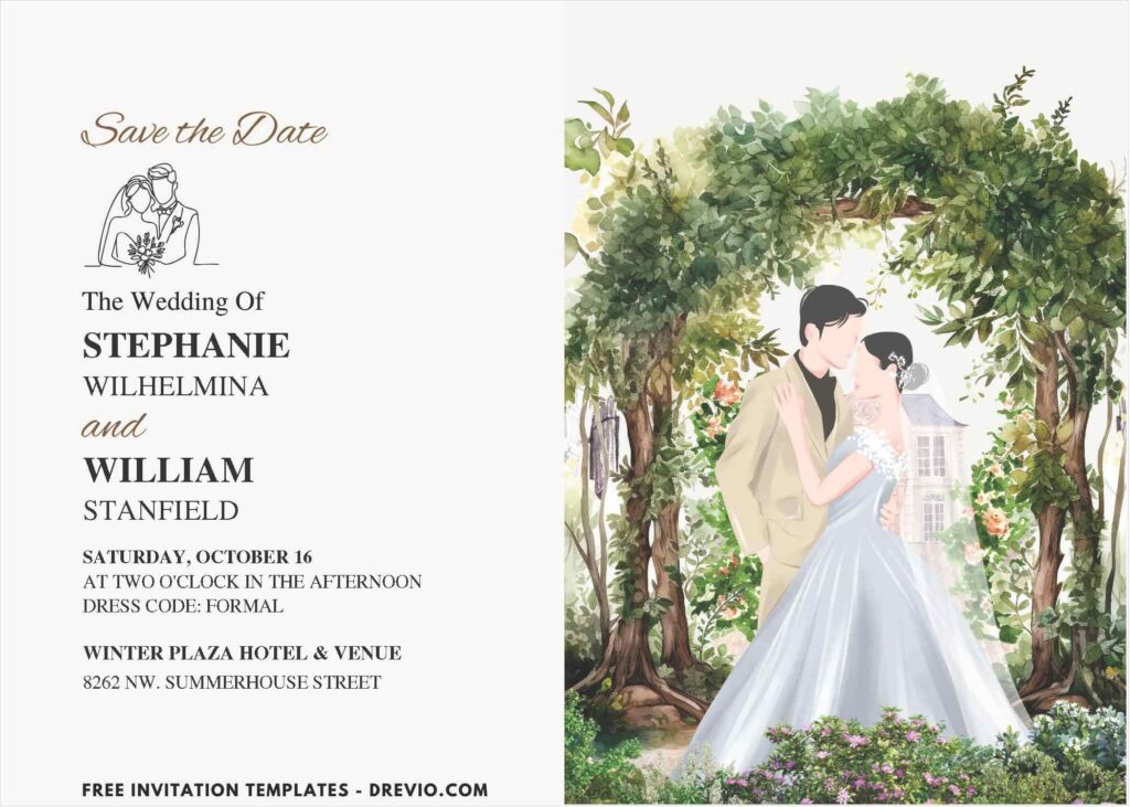 Botanical Evergreen Arch Wedding Invitations 