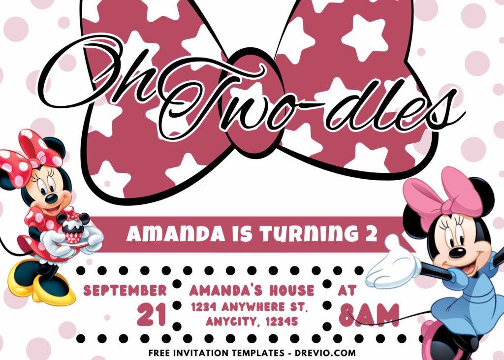 Adorable Pink Headband Minnie Mouse 2nd birthday invitations