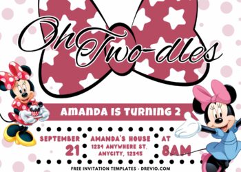 Adorable Pink Headband Minnie Mouse 2nd birthday invitations