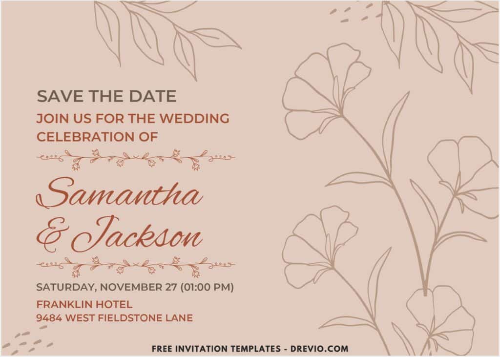 Minimalist Floral Line Art Wedding Invitations 