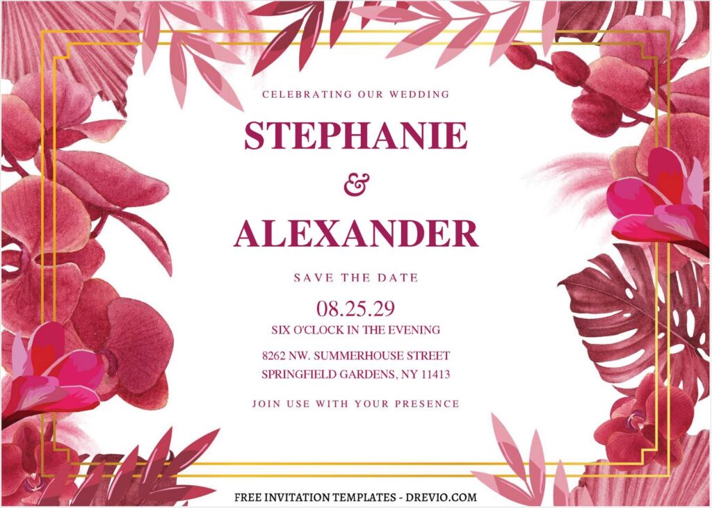 Stunning Tropical Greenery Flair Wedding Invitations 