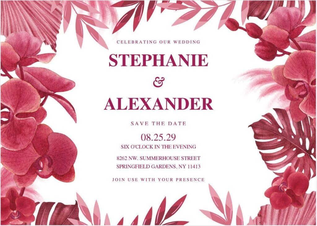 Aesthetic Tropical Greenery Flair Wedding Invitations 
