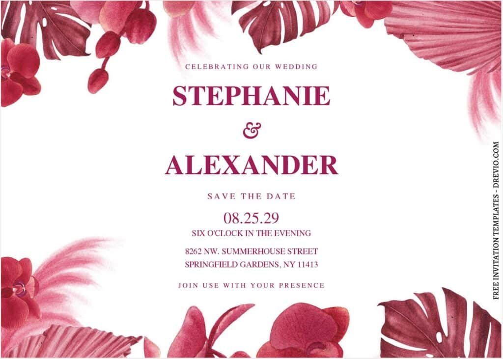Chic Tropical Greenery Flair Wedding Invitations 