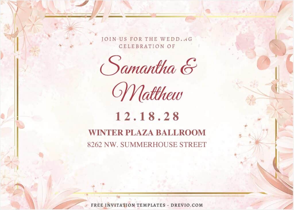 Watercolor Floral Sakura Wedding Invitations