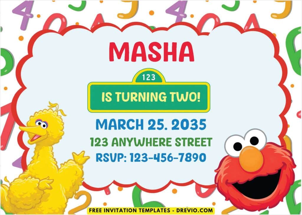Cute Numbers Sesame Street Birthday Invitations 