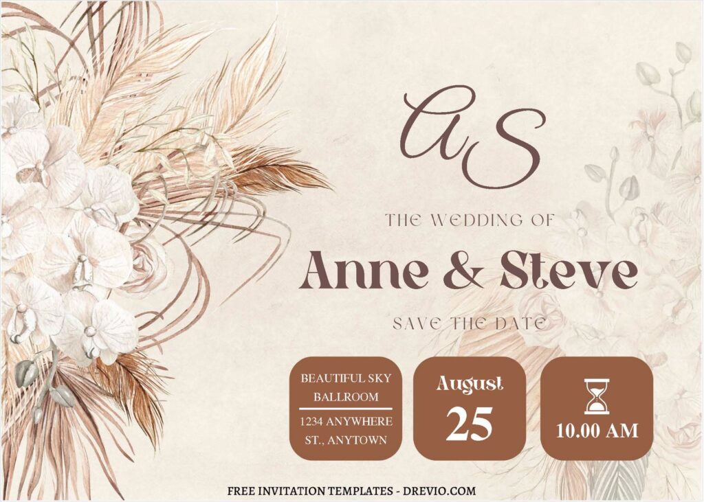Bohemian Pampas Greenery Wedding Invitations