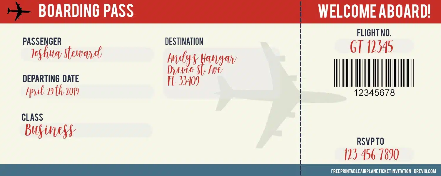 Airplane Birthday Invitation Details