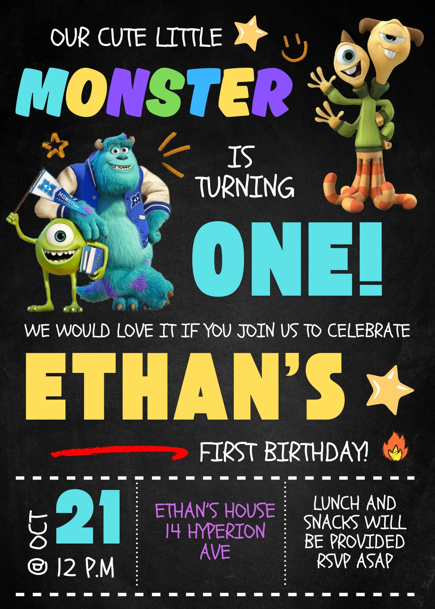 FREE Editable Canva - 7+ Amazing Monster University Birthday Invitation Templates
