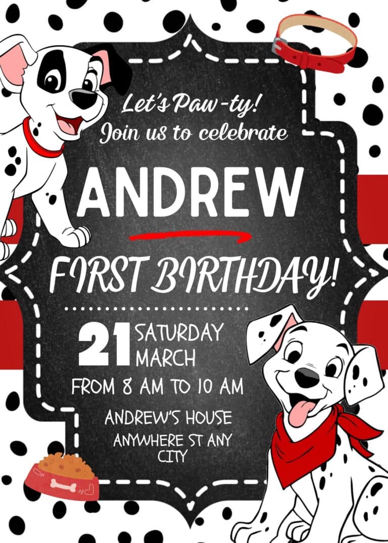 FREE Editable Canva - 9+ All About 101 Dalmatians Birthday Invitation Templates