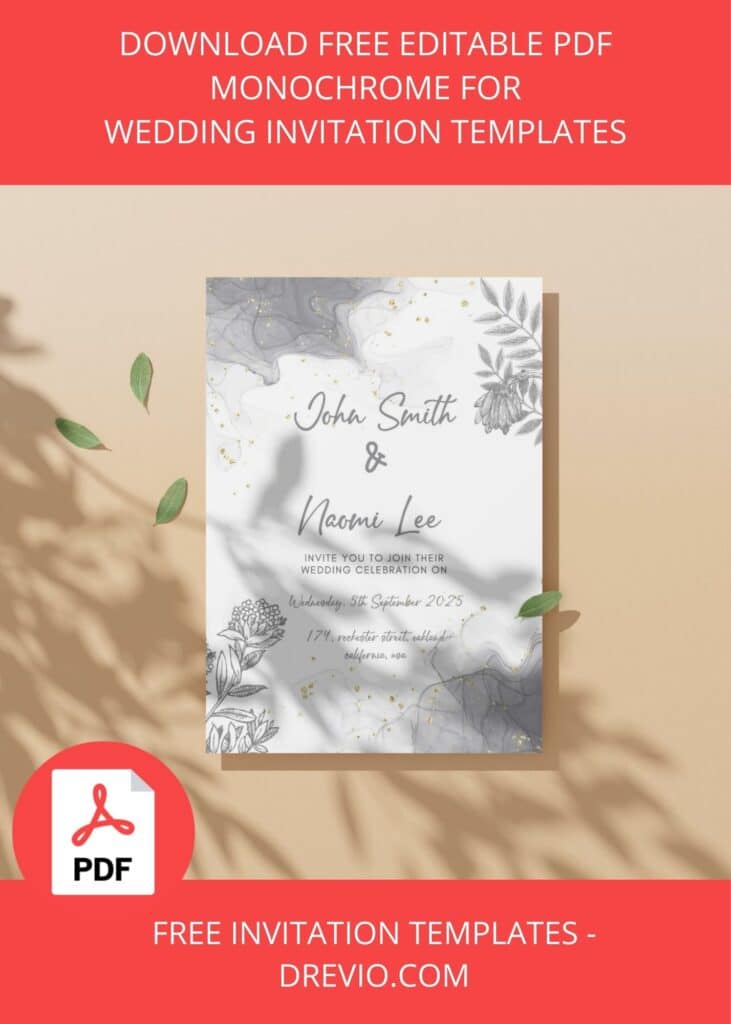 FREE Editable PDF - Monochrome For Wedding Invitation Templates