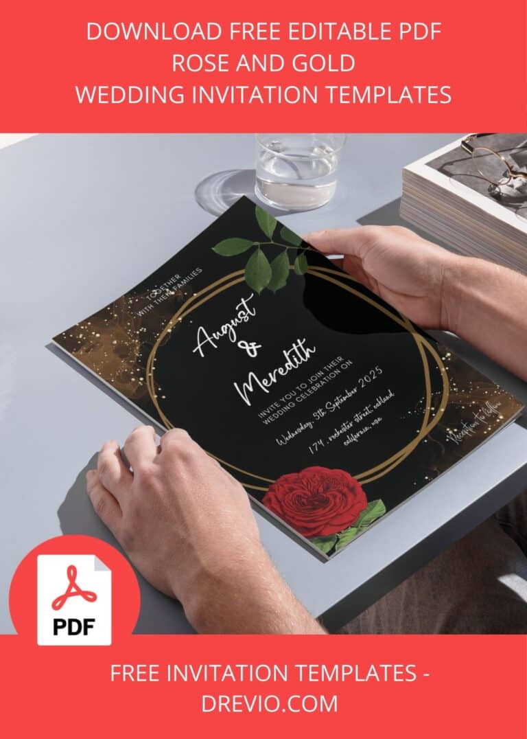 FREE Editable PDF - Rose And Gold Wedding Invitation Templates