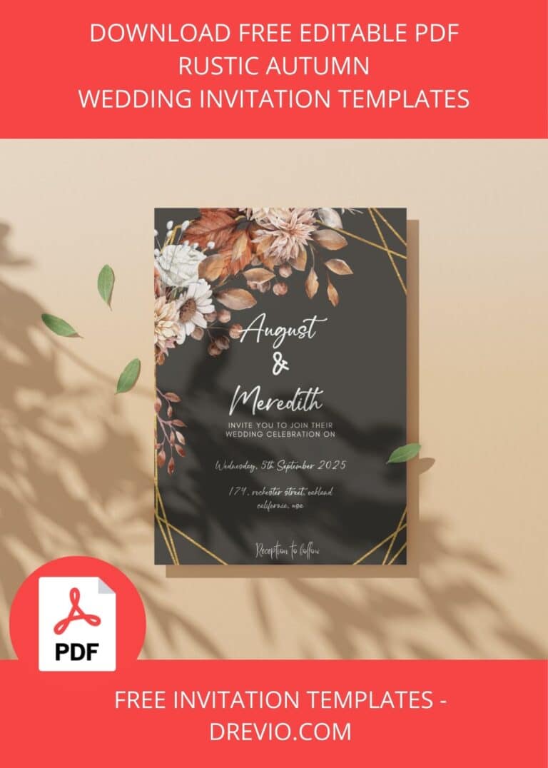 FREE Editable PDF - Rustic Autumn Wedding Invitation Templates